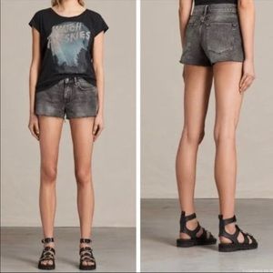 ALLSAINTS Grey Distressed Lea Denim Shorts, 100% cotton, Size 26